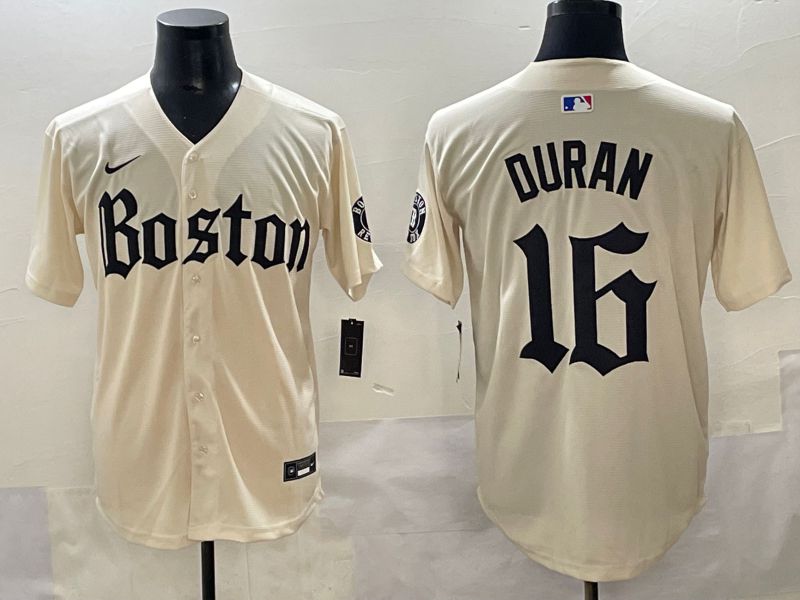 Men 2025 Boston Red Sox #16 Duran Cream Five generations Joint Name Nike MLB Jersey style 1